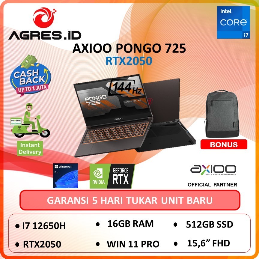 Jual AXIOO PONGO 725 I7 12650H RTX2050 16GB 512GB SSD W11PRO 15 6 FHD