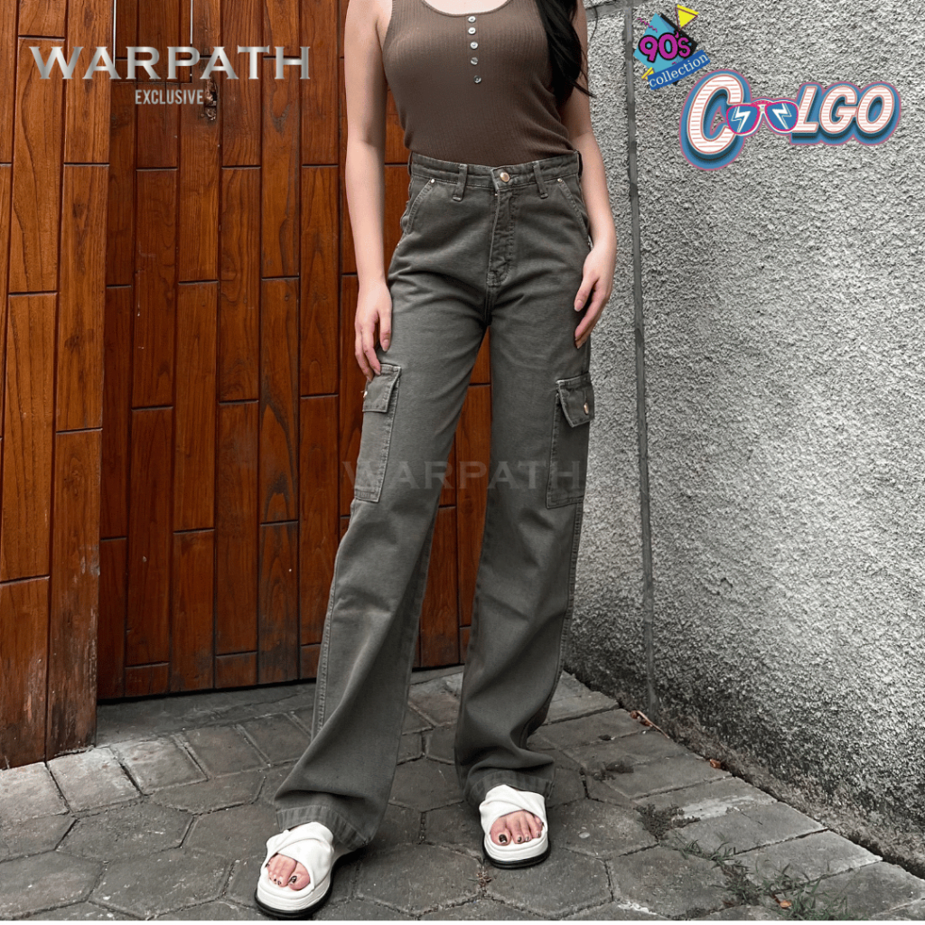 Jual WARPATH Celana Highwaist Cargo Jeans Wanita Ash Brown Coolgo