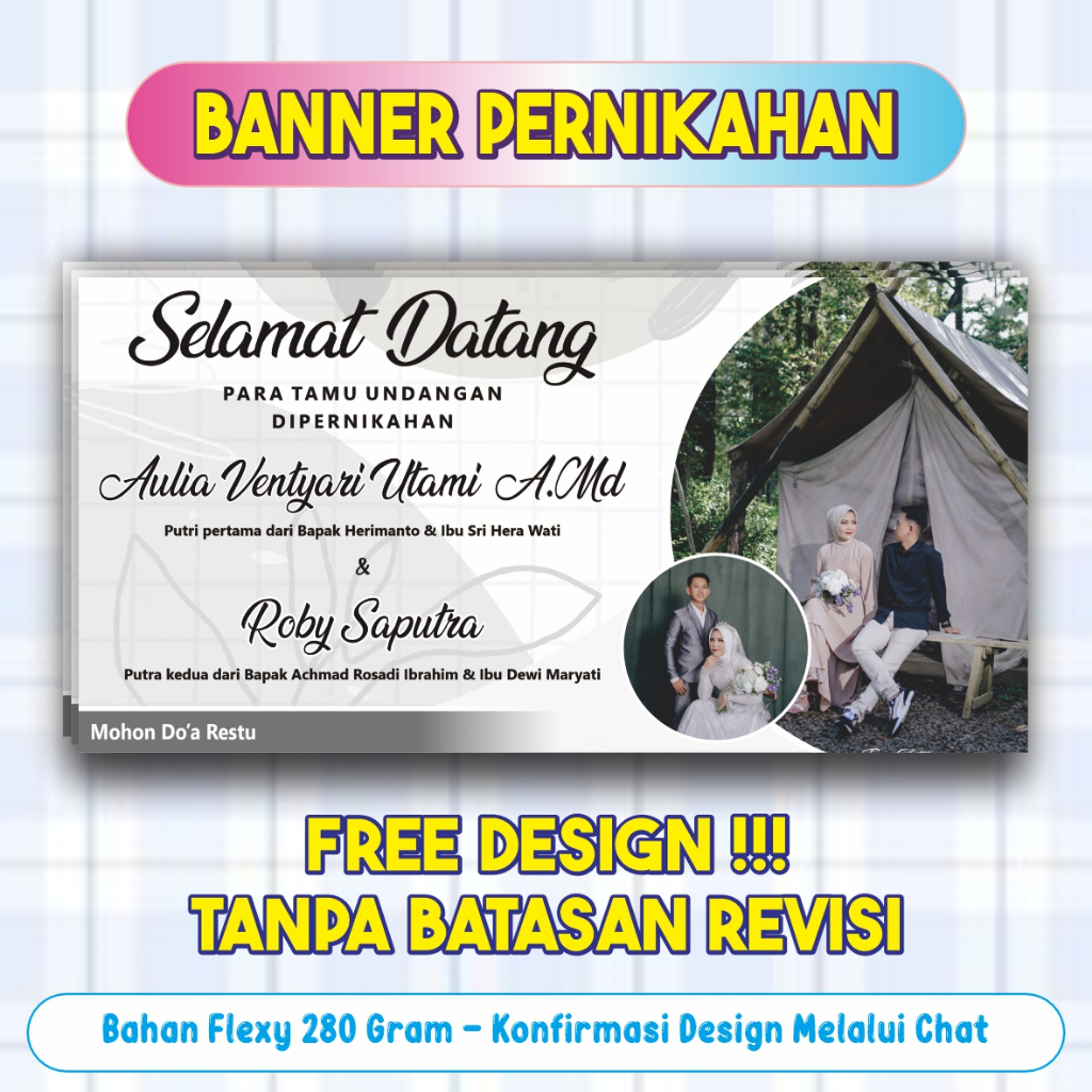 Jual Cetak Banner Spanduk Pernikahan Selamat Datang Mohon Doa Restu Free Desain Shopee