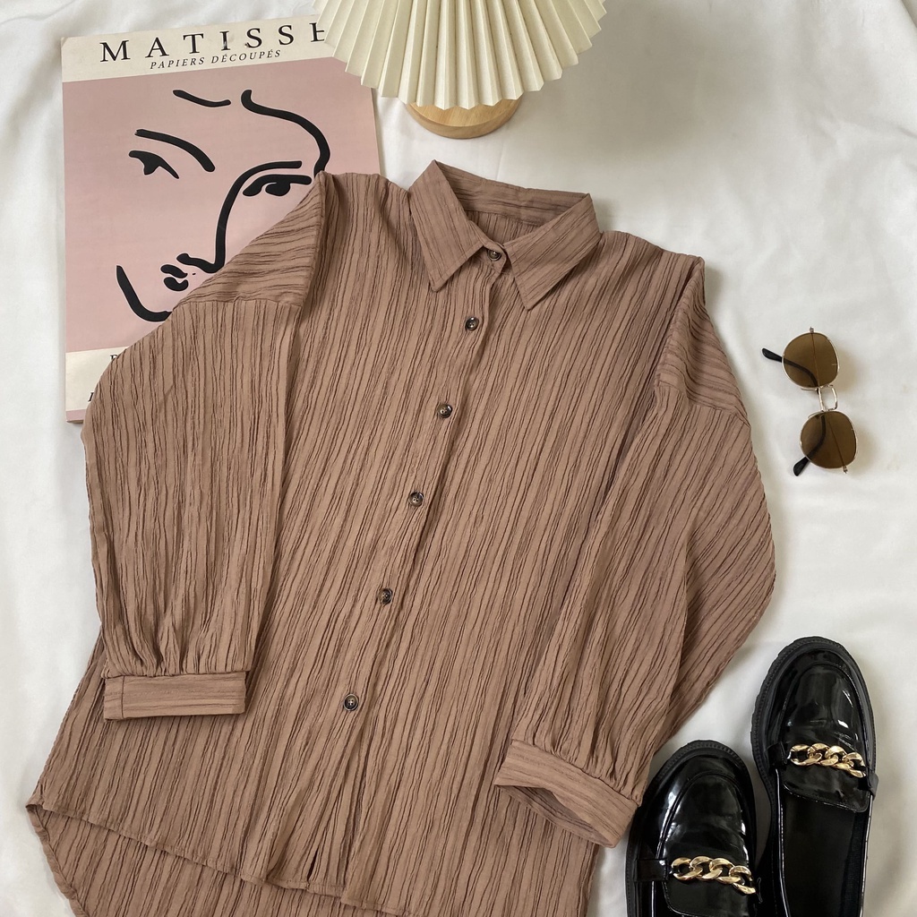 Jual Kemeja Wanita Harri Shirt Basic Lady Crush Oversize Shopee Indonesia