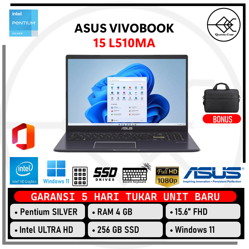 Jual ASUS VIVOBOOK 15 L510MA Pentium Silver N5030 4GB 256GB SSD 15 6