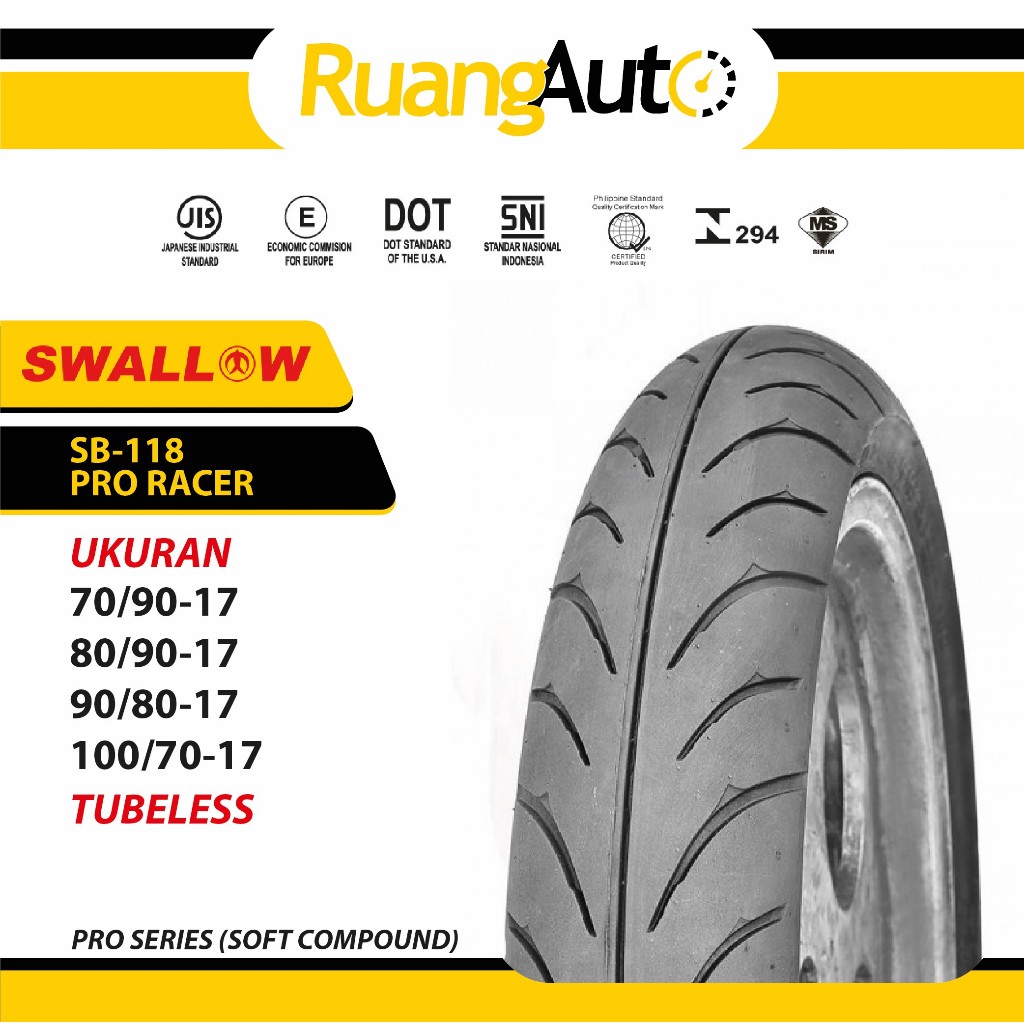 Jual Ban Motor Swallow SB 118 Pro Racer Tubeless Ukuran 70 90 80 90 90