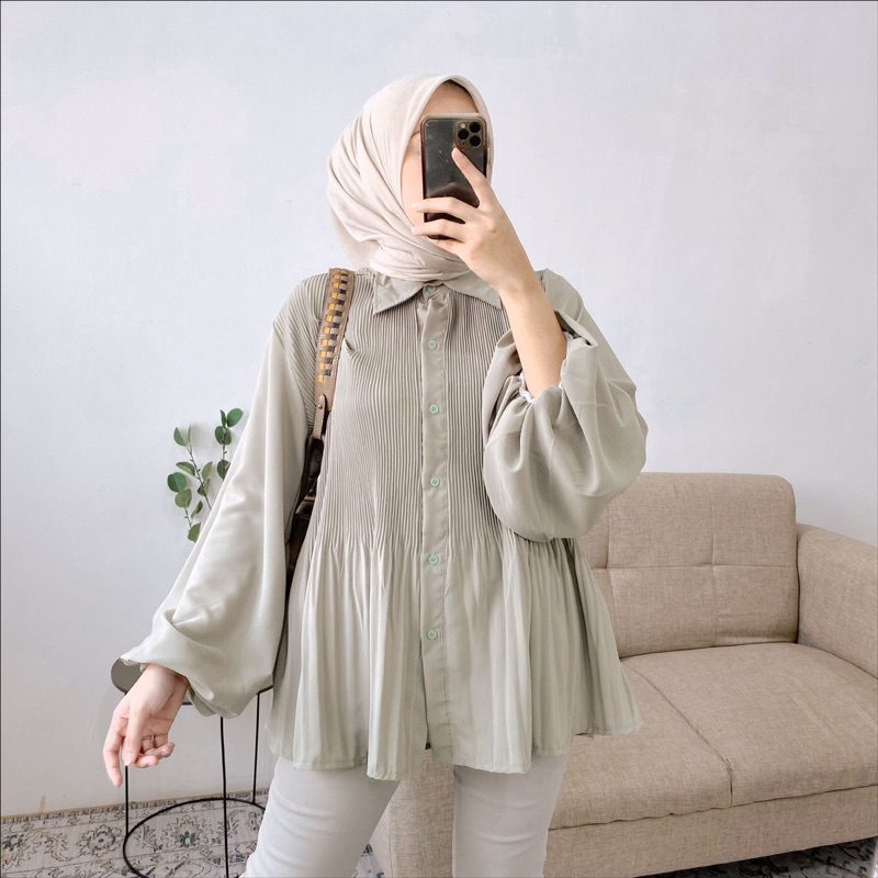 Jual Azura Top Blouse Crincle Kemeja Wanita Plisket Pleated Shopee