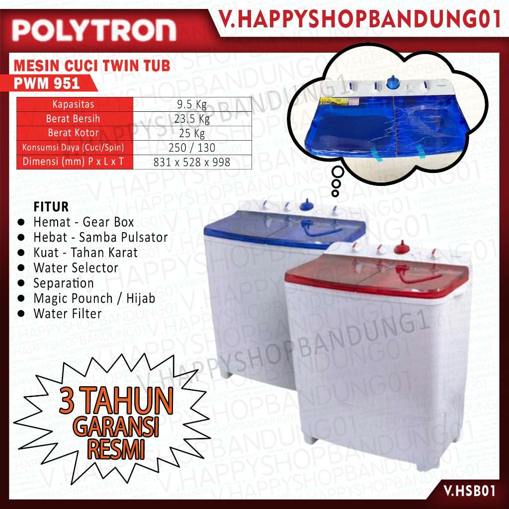 Jual Mesin Cuci Tabung Polytron Type Pwm Garansi Resmi