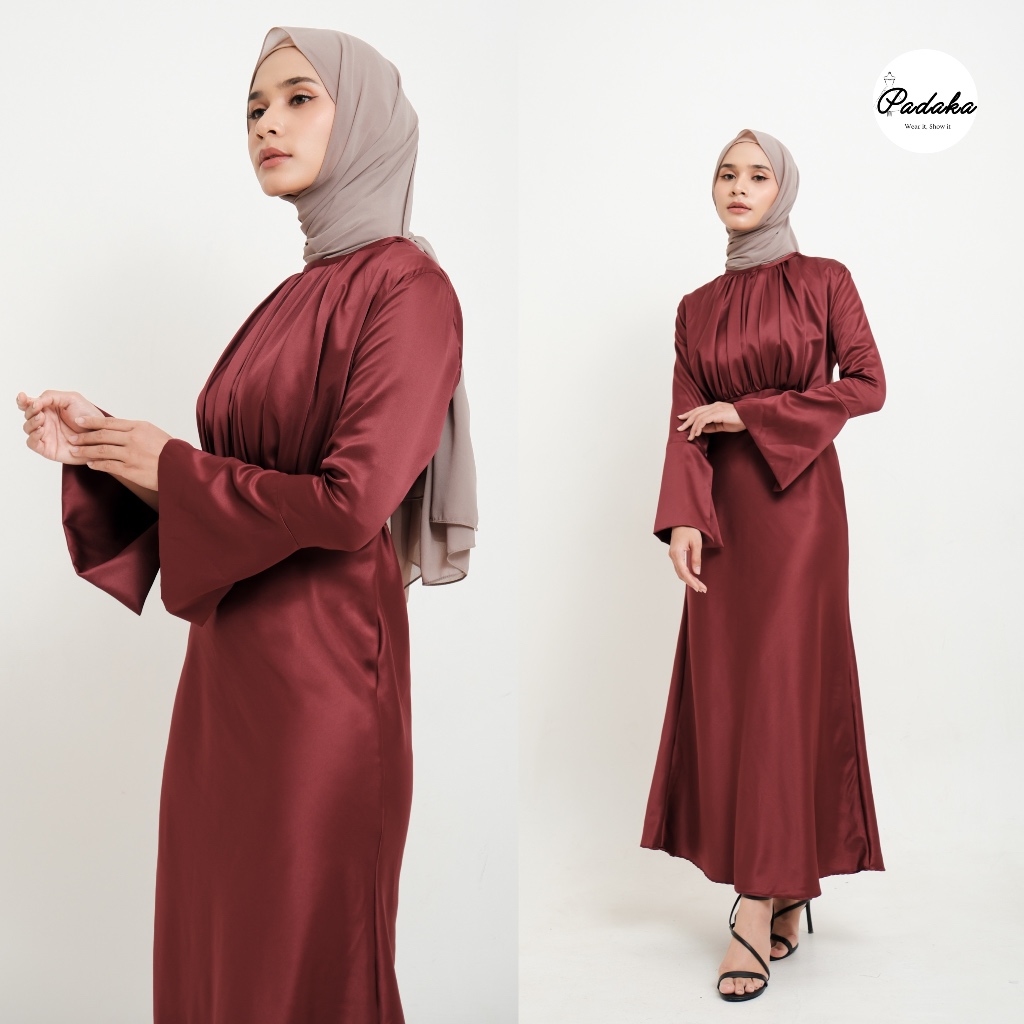 Jual Dress Zemira Padaka Attire Gamis Lebaran Elegan Polos Silk