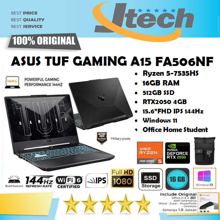 Jual ASUS TUF Gaming A15 FA506NF Ryzen 5 7535HS 16GB 512SSD