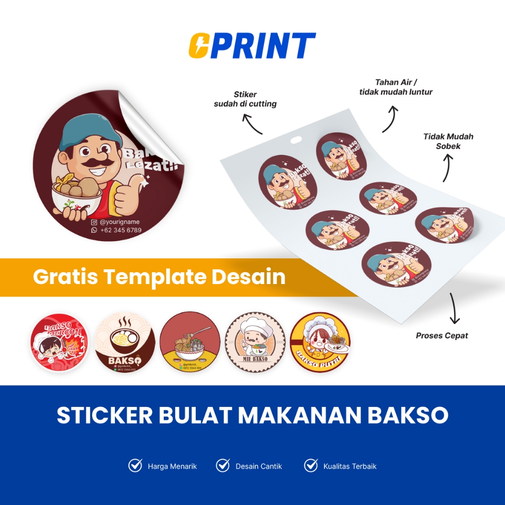 Jual Stiker Vinyl Label Makanan Bakso Bulat Anti Air Custom Free