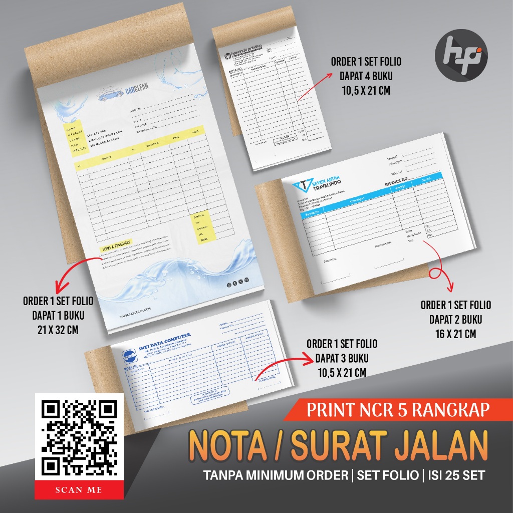 Jual Cetak Nota Bon Invoice Faktur Surat Jalan 5 Rangkap 25 Set