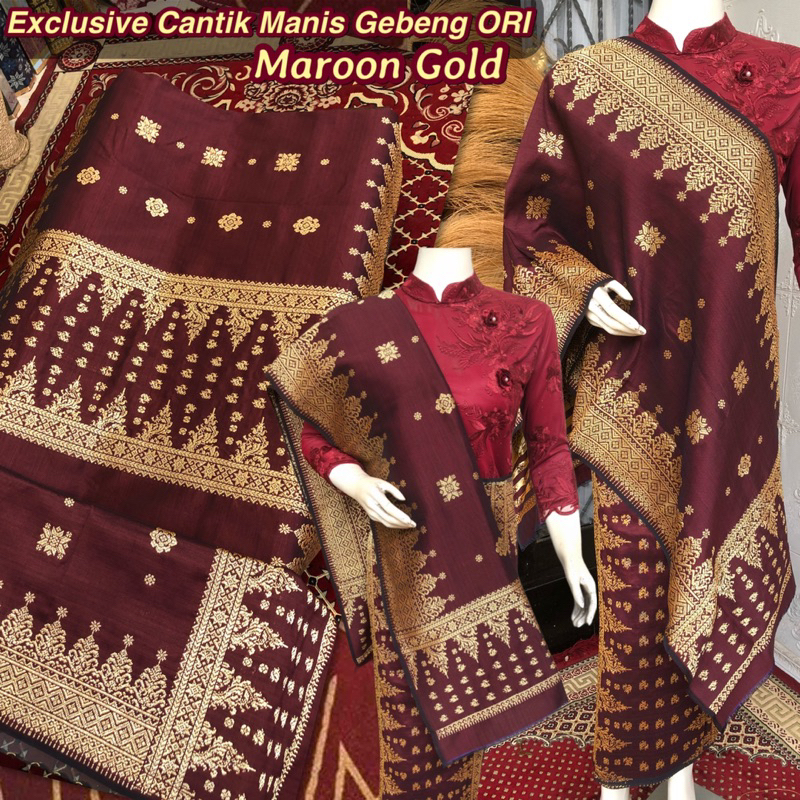 Jual Exclusive Songket Cantik Manis Gebeng ORI Maroon Gold Songket