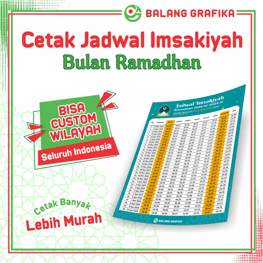 Jual Cetak Jadwal Imsakiyah Ramadhan Shopee Indonesia