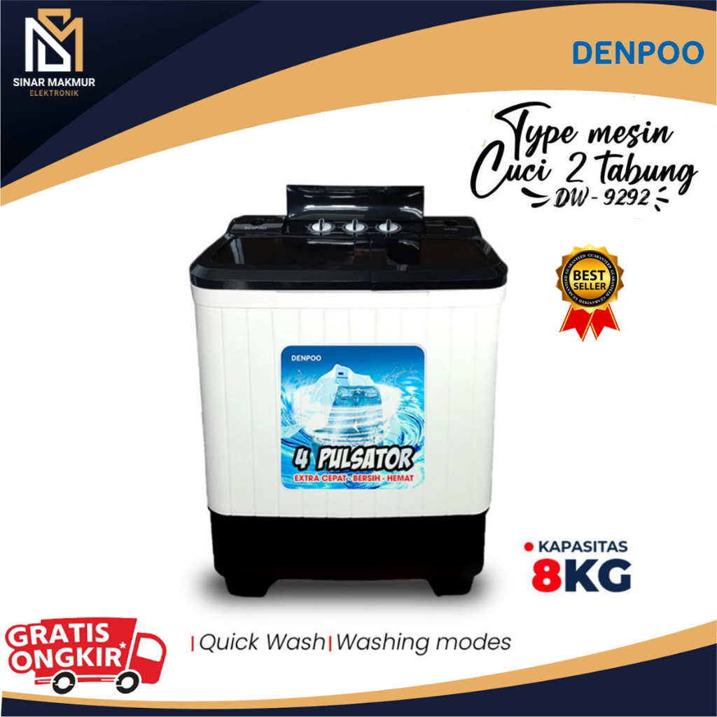 Jual MESIN CUCI 2 TABUNG HEMAT LISTRIK DW 9292 DENPOO 8KG Shopee