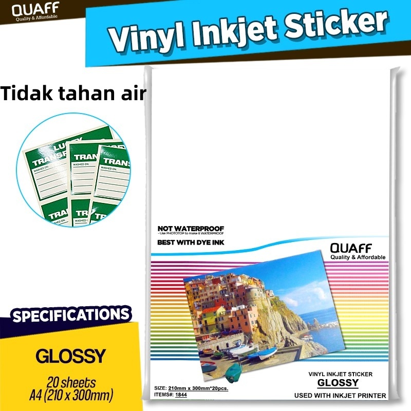 Jual Kertas Sticker Vinyl Inkjet Anti Air 20 Lembar Pack Ukuran A4