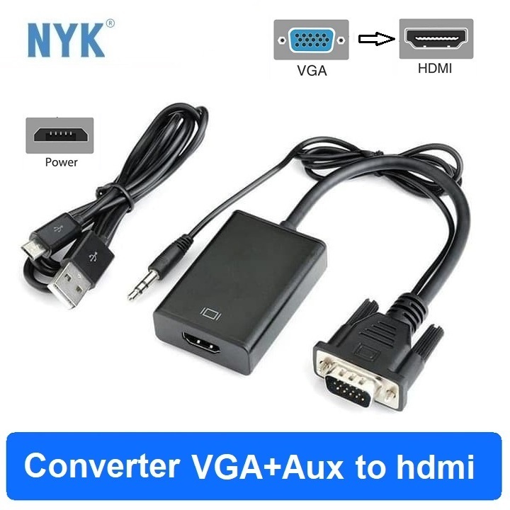 Jual NYK Converter VGA To Hdmi Audio Aux Adapter Shopee Indonesia