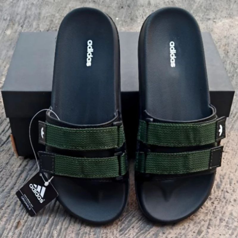 Jual Adidas Sandal Slop Pria Dewasa Model Tali Strap Prepet Hijau Army