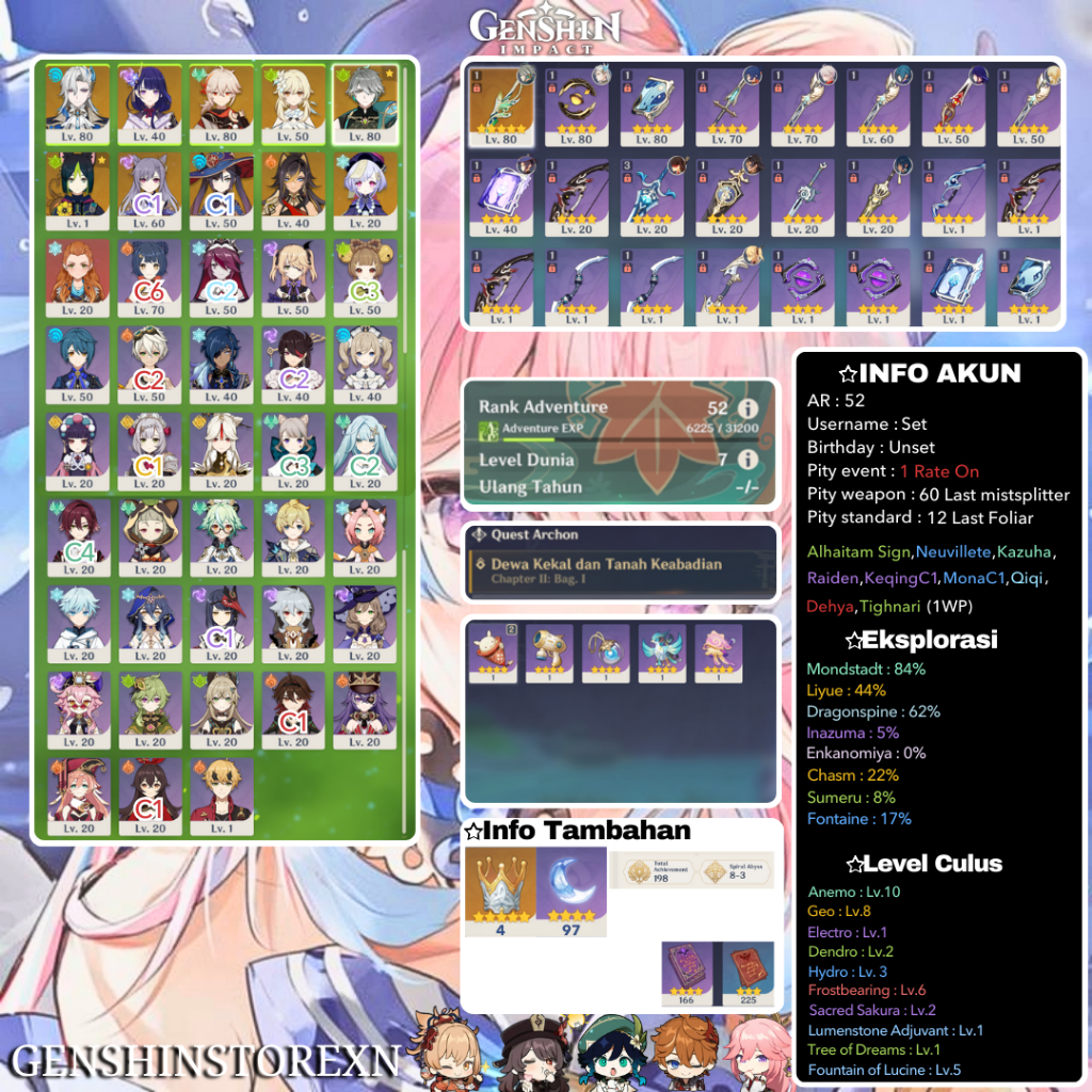 Jual Account Genshin Impact Multi B Akun Genshin Impact Starter Mid