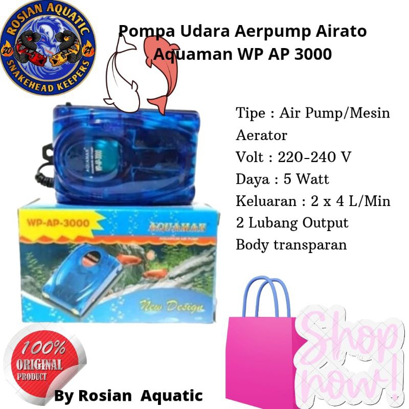 Jual Paket Lengkap Pompa Udara Aerpump Airato Aquaman WP AP 3000