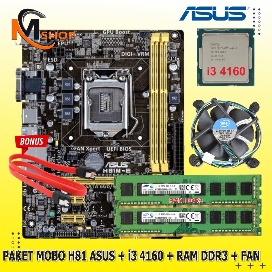 Jual Paket Mainboard Mobo Intel H81 Asus LGA 1150 Processor Core I3