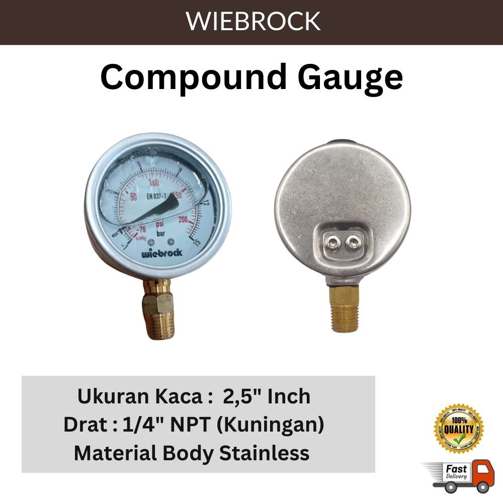 Jual Compound Gauge 2 5 Inch 1 15 Bar Pressure Vacuum Gauge