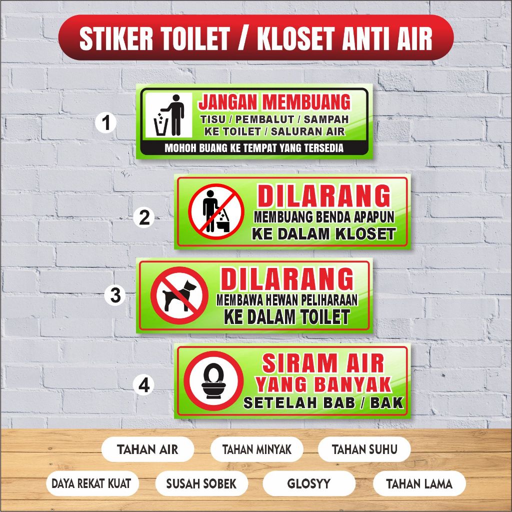 Jual STIKER VINYL LARANGAN JANGAN MEMBUANG SAMPAH DI TOILET Sticker