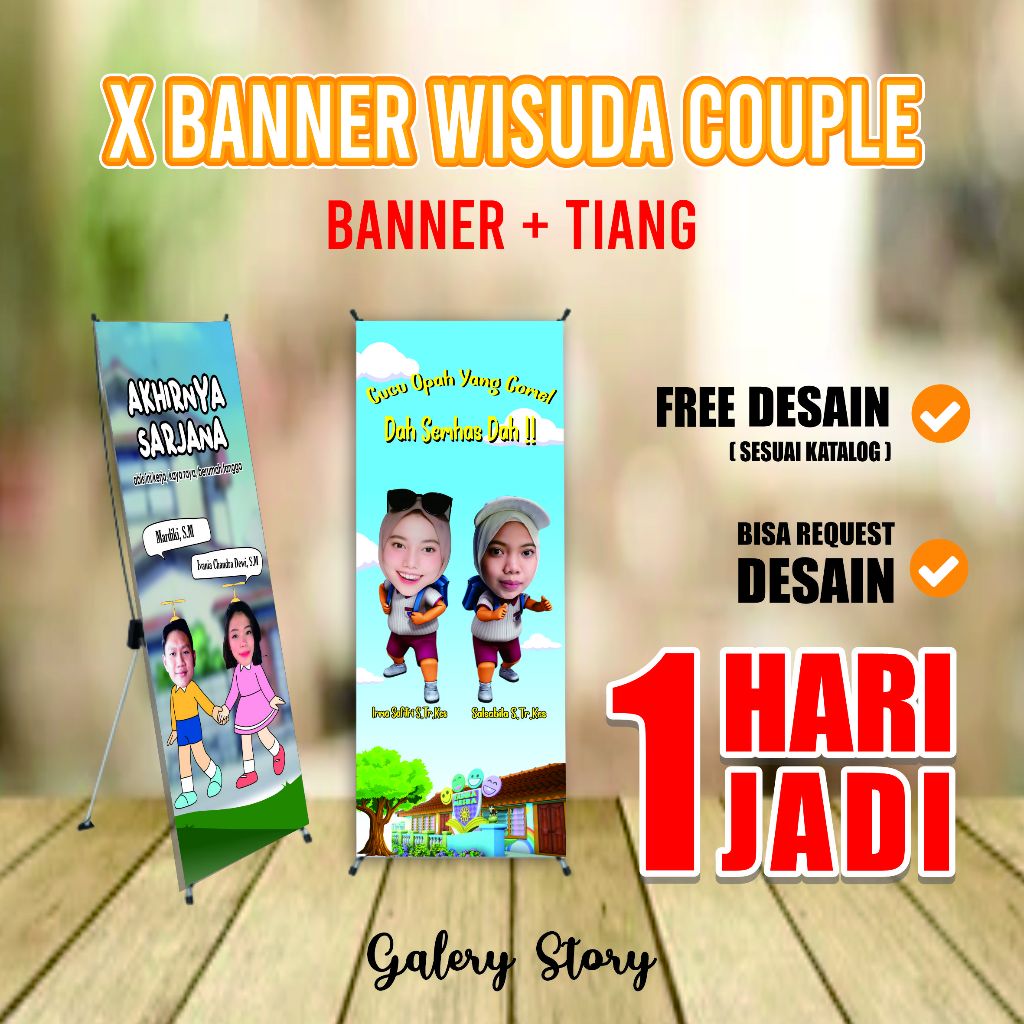 Jual Cetak Banner Tiang Wisuda Couple Pasangan Orang Print X