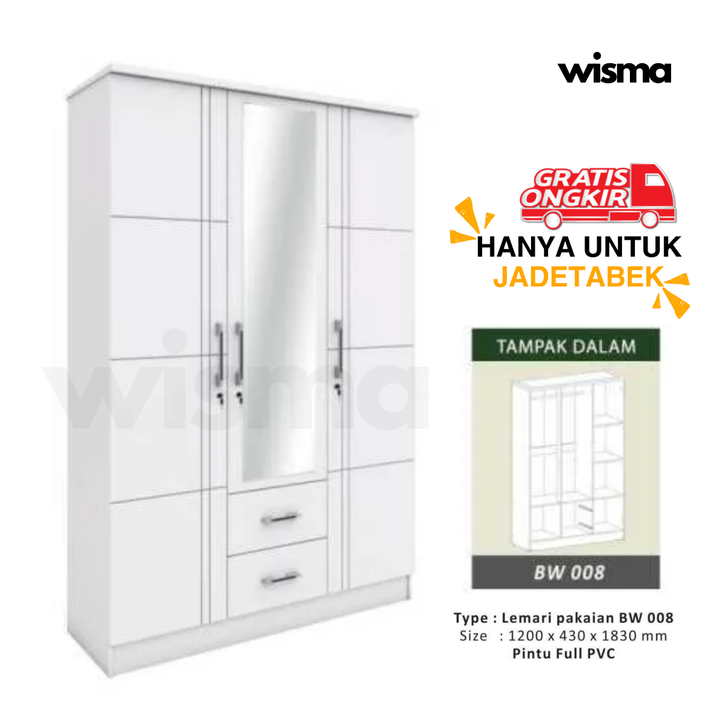 Jual Lemari Pakaian Minimalis Pintu Full Kaca Cermin Lemari Baju