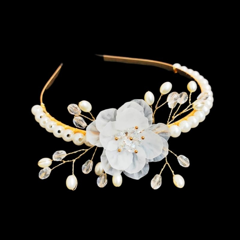 Jual Bando Tiara Bunga Kristal Korea Headpiece Pesta Mutiara IMPORT