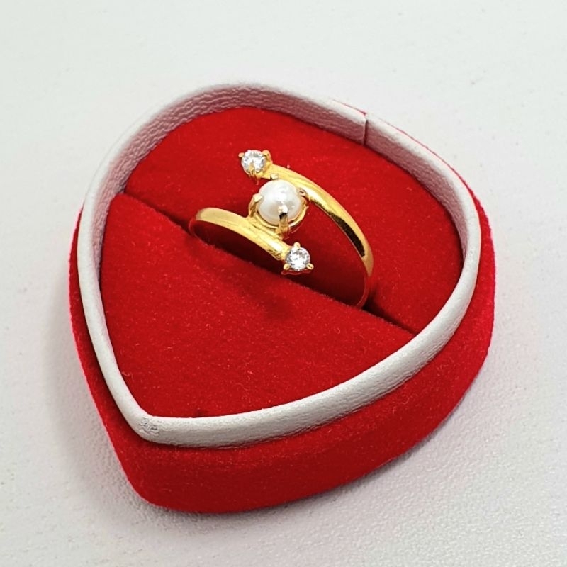 Jual Cincin Emas Muda Silang Mutiara Mata Putih Dua 1 Gram Shopee