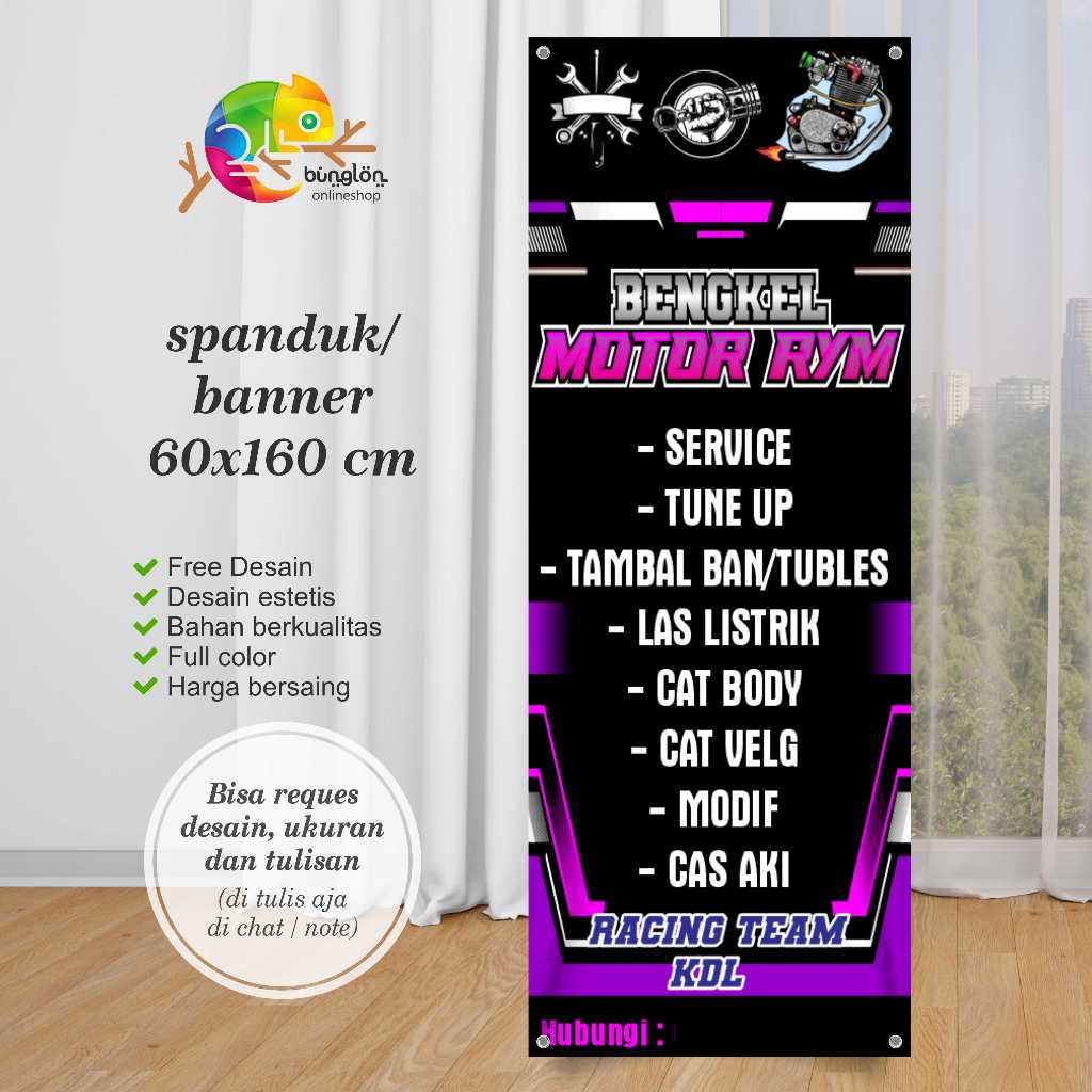 Jual Spanduk Banner MMT Bengkel Motor Keren Free Custom Desain Shopee