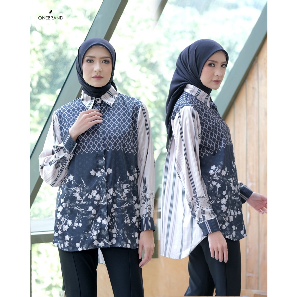 Jual Onebrandhijab Baju Atasan Kemeja Wanita Printed Motif Casual