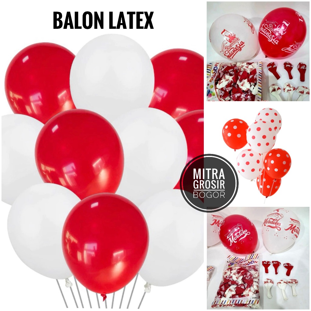 Jual 1 BUNGKUS Balon Latex Merah Putih Isi 100 Hiasan Dekorasi