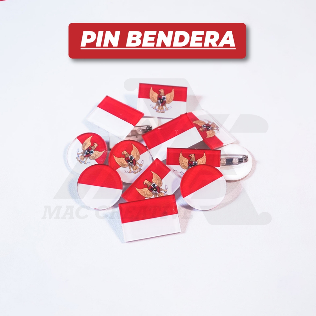 Jual PIN AKRILIK BENDERA MERAH PUTIH BULAT GARUDA PANCASILA VARIAN