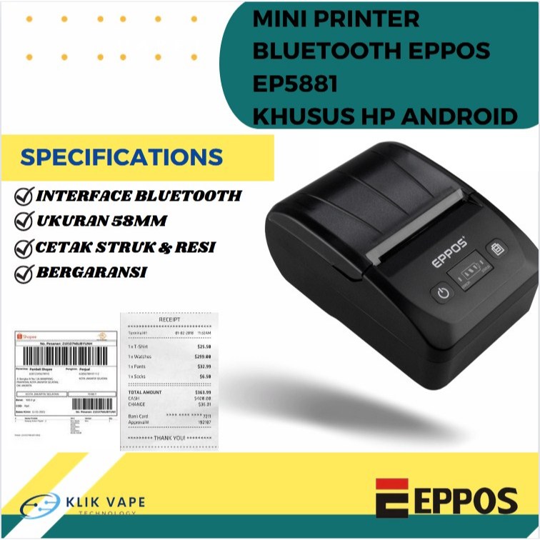 Jual PRINTER RESI STRUK UKURAN 58MM Mini Printer Bluetooth EPPOS