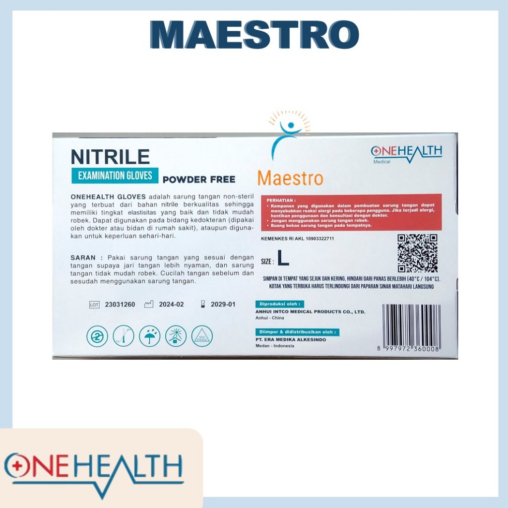 Jual Sarung Tangan Nitrile OneHealth Powder Free Isi 100 Medis Nitril