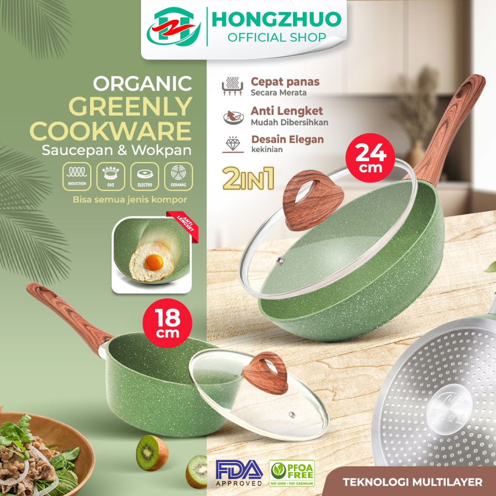 Jual Tifale By Hongzhuo Organic Greenly Cookware Fry Pan Wokpan