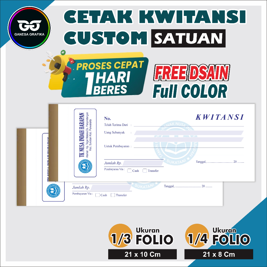 Jual CETAK KWITANSI CUSTOM NAMA INTANSI 2 RANGKAP Cetak Kwitansi