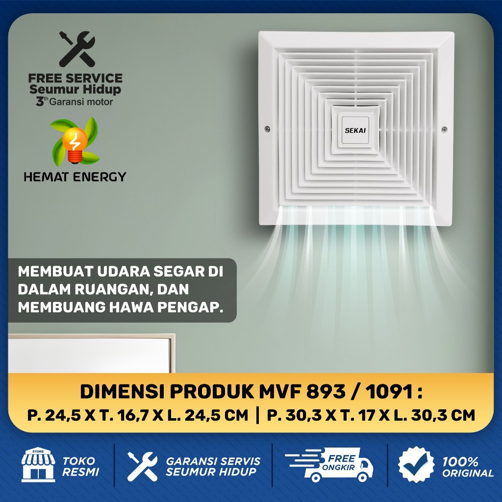 Jual Sekai Mvf Exhaust Fan Plafon Inch Heksos Hexos Ceiling