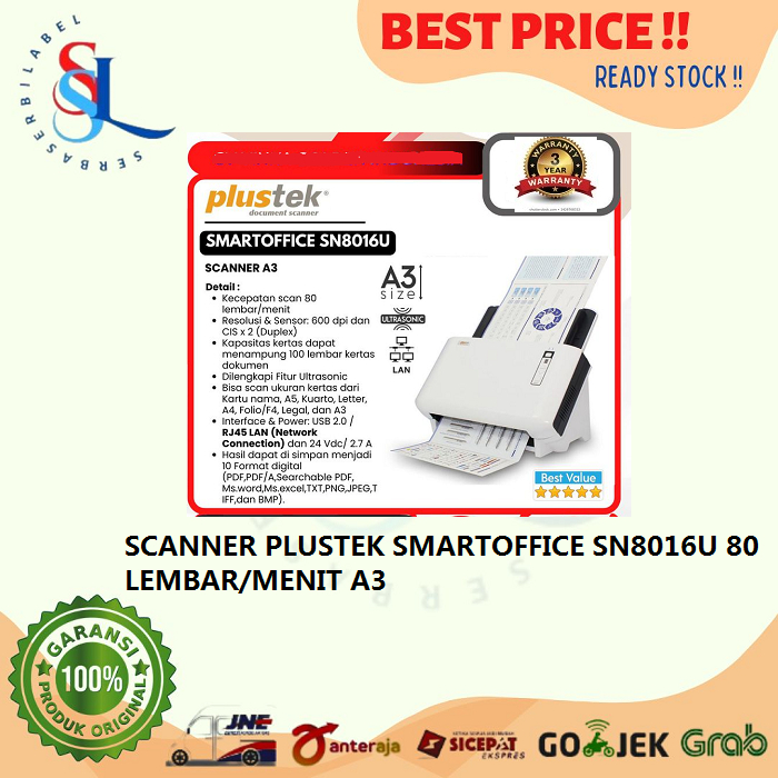 Jual SCANNER PLUSTEK SMARTOFFICE SN8016U 80 LEMBAR MENIT A3 Shopee