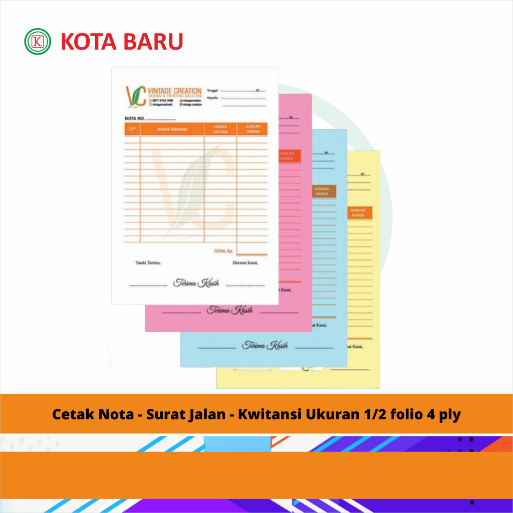 Jual Cetak Nota Surat Jalan Kwitansi Ukuran 1 2 Folio 4 Ply