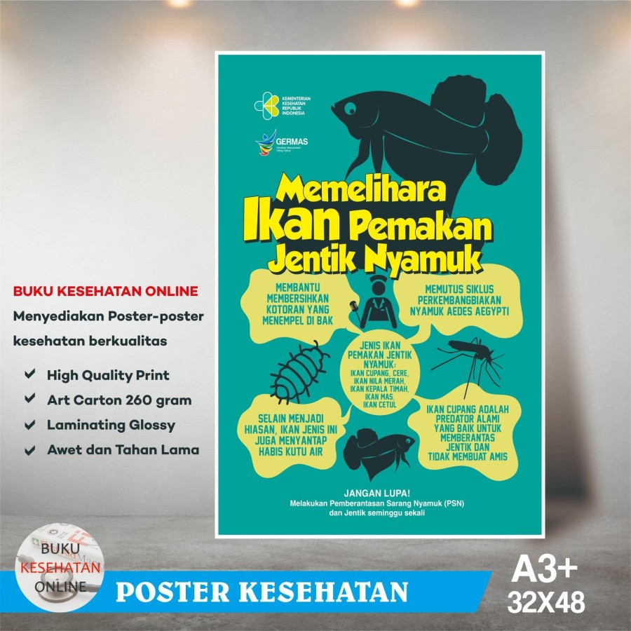 Jual Poster Kesehatan Memelihara Ikan Pemakan Jentik Nyamuk