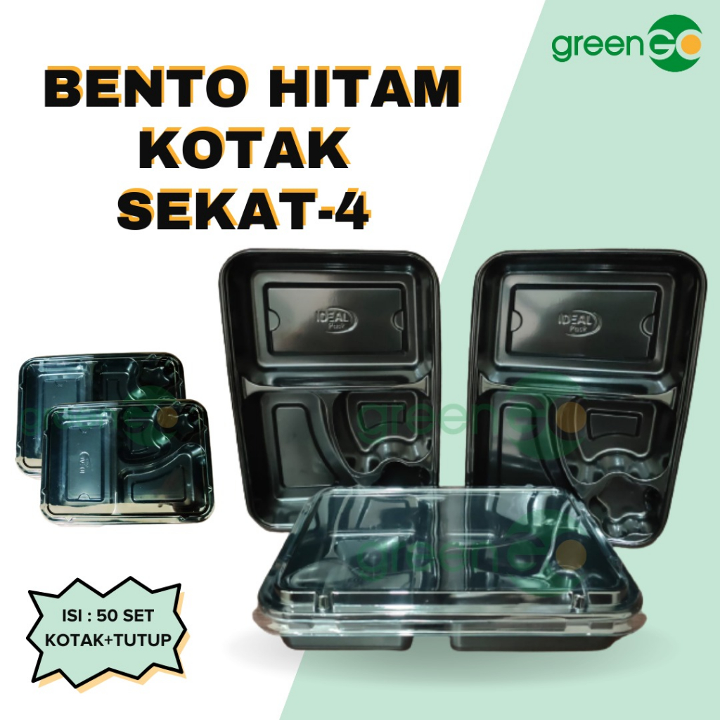 Jual MIKA BENTO SEKAT 4 HITAM ISI 50 SET TUTUP MIKA TRAY BENTO IDEAL