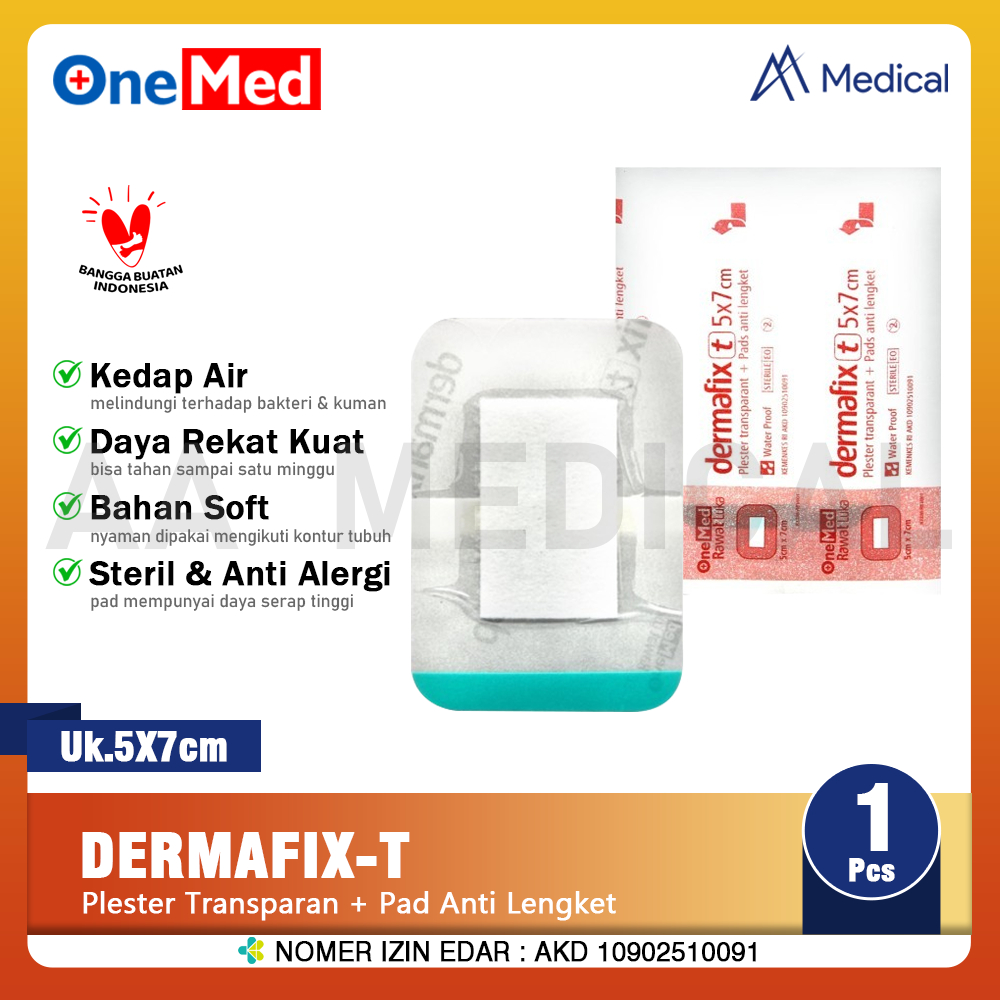 Jual ONEMED Dermafix T Plester Luka Transparan Anti Air 5cm X 7cm Ecer