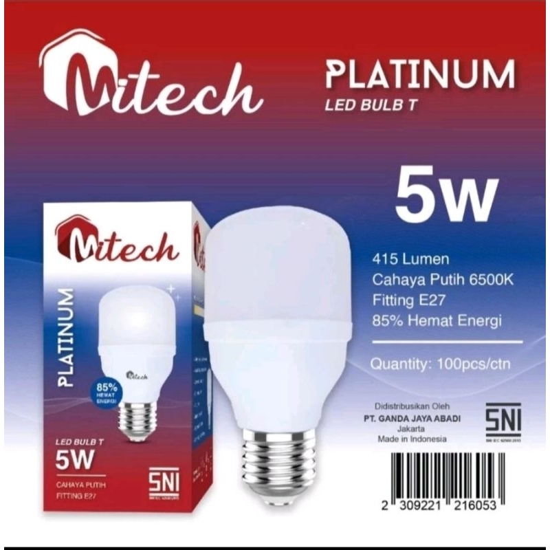 Jual Lampu LED Mitech Platinum T Bulb SNI 5 Watt 10 Watt 15 Watt 20