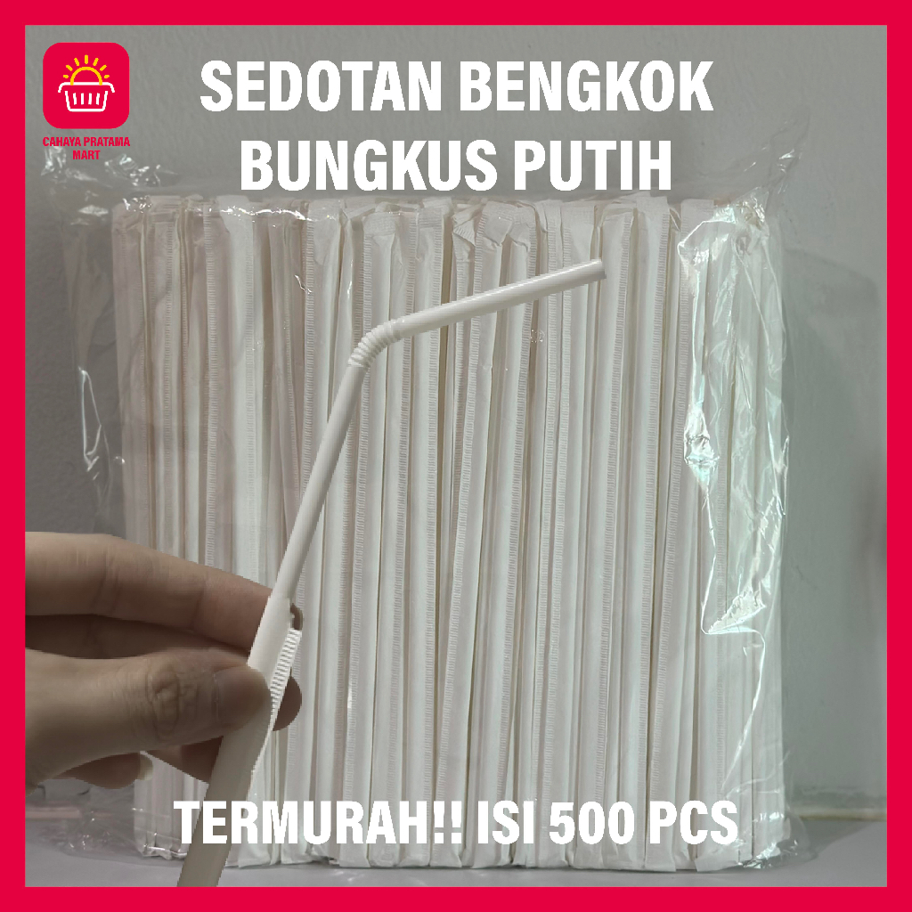 Jual ISI 500pcs Sedotan Steril Bungkus Kertas Putih Sedotan Bengkok