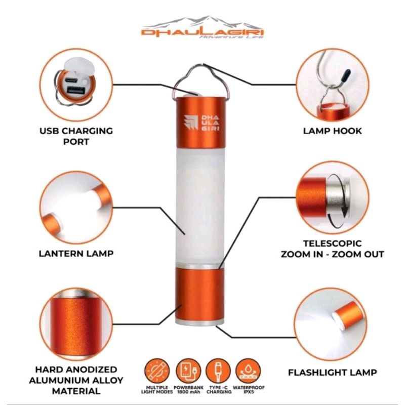 Jual Dhaulagiri Rechargeable Flashlight Lampu Tenda Lentera