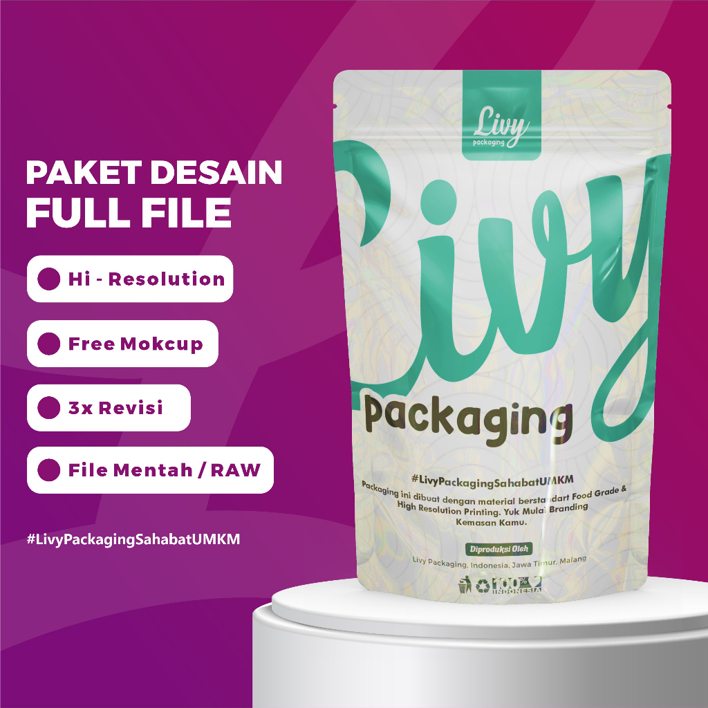 Jual Livy Packaging Jasa Desain Kemasan Standing Pouch 2 Sisi