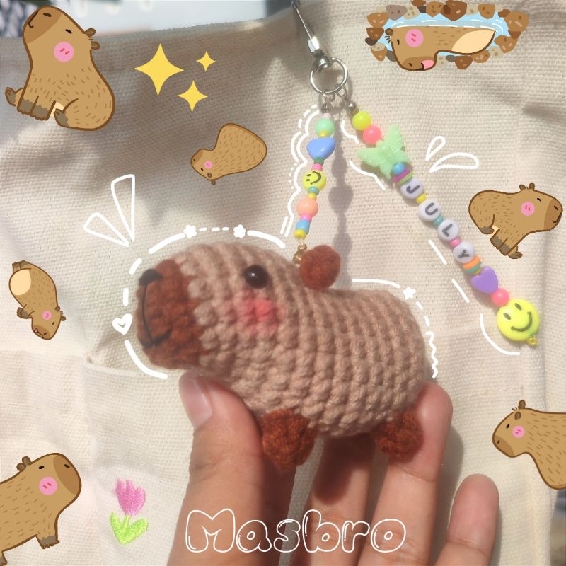 Jual Capybara Rajut Custom Nama Gantungan Kunci Capybara Boneka