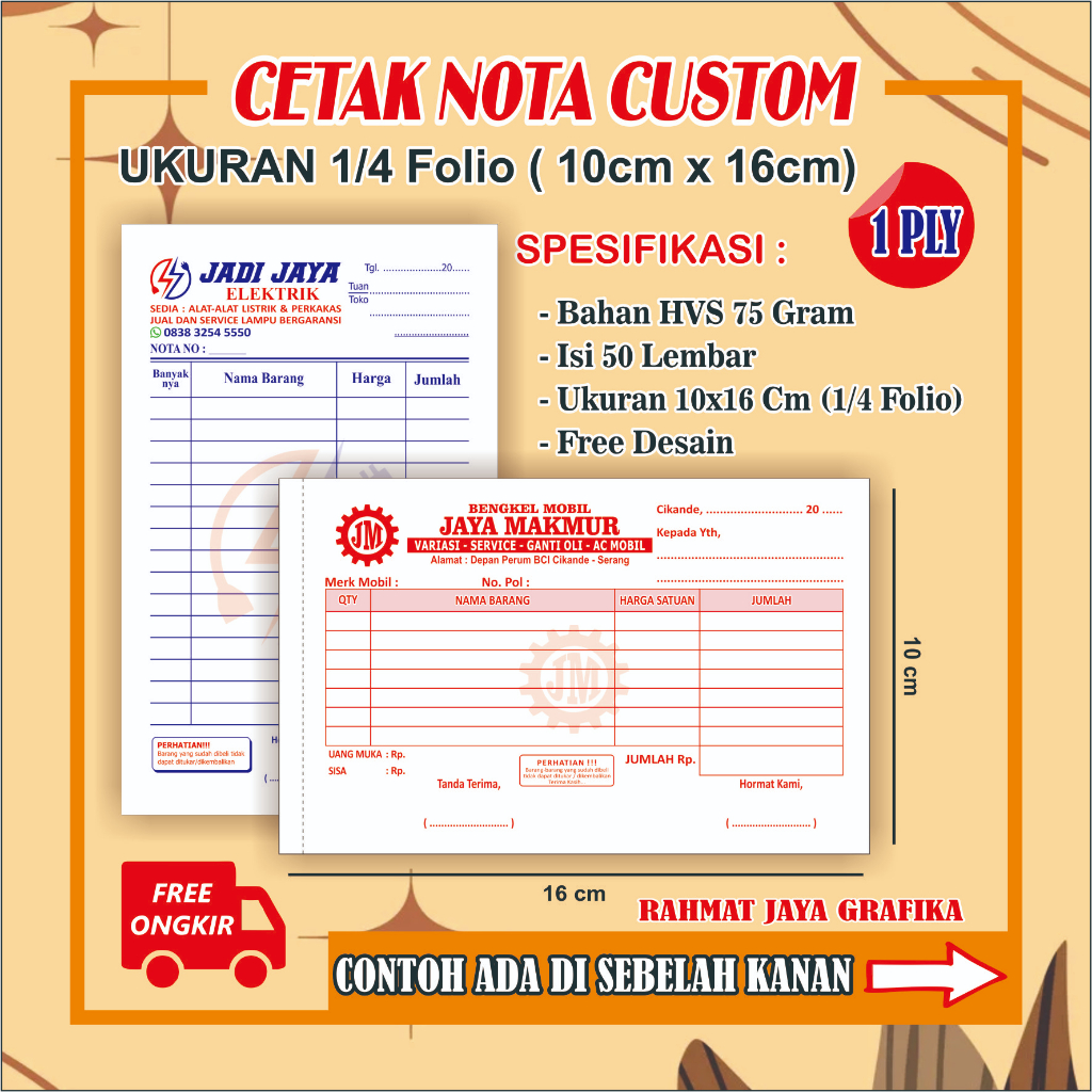 Jual PROMO CETAK NOTA CUSTOM 1 PLY ISI 50LEMBAR PAKAI NAMA SENDIRI NOTA