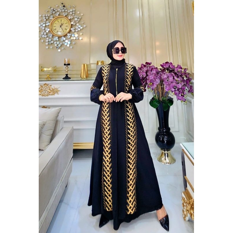 Jual Gamis Abaya Turkey Jersey Mix Kombinasi Ceruty Tangan Balon Dyb