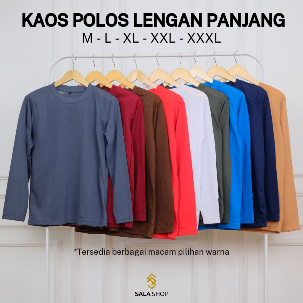 Jual 100RB 6PCS Kaos Polos Lengan Panjang Pria Wanita Regular Size