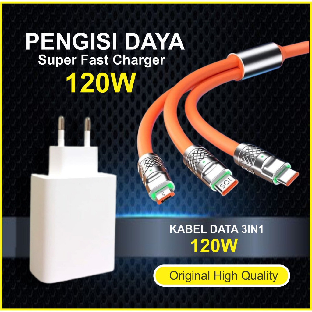 Jual Charger 120W X80 Fast Charging Kabel 3in1 Micro Type C